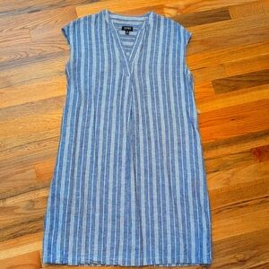 Linen Dress - Blue and White